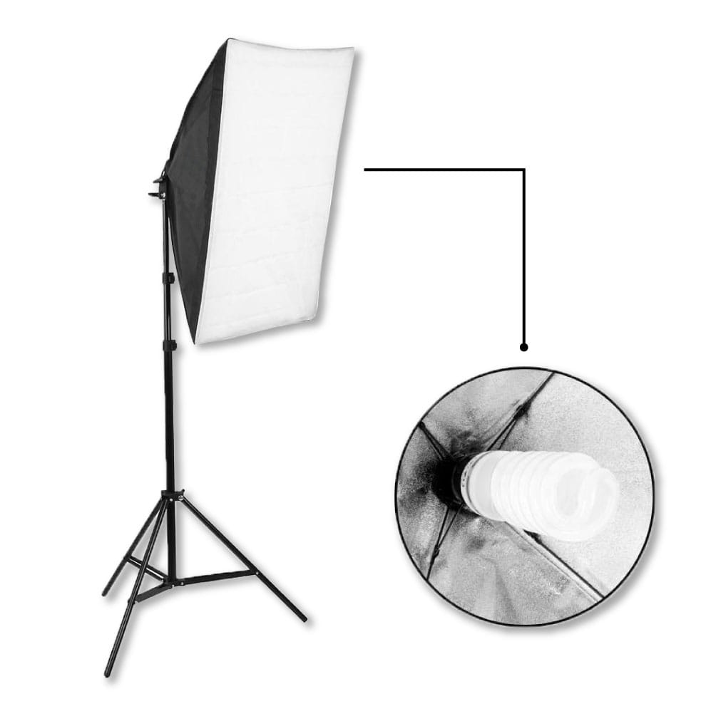 KIT DE ILUMINACIÓN de SOFTBOX+ SOCKET + BOMBILLO LUZ FRIA+TRIPODE 2M